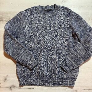 Monoprix Homme Navy Marled Cable Knit Crewneck Sweater, Size Medium